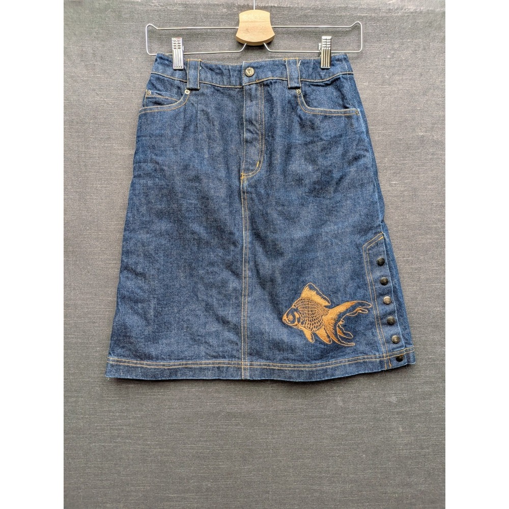 Betty's Blue Shinji Abe Denim Jean Skirt Fish Embroidery Y2K Japan Fashion XS